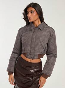COSMINA Brown Crocodile Embossed Women Jacket, Autumn/Winter - Brown - View 4