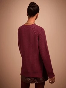 COSMINA Women's Casual Fuchsia Crew Neck Loose Fall And Winter Sweater - Red Violet - View 2
