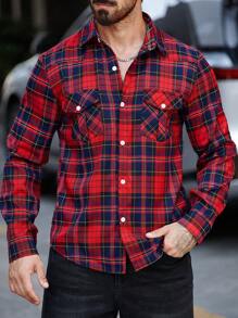 Manfinity Homme Camisa informal a cuadros con botones para hombre para usar al aire libre/diariamente en otoño