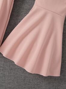 年轻女孩棕色格子领复古夹克，米色休闲喇叭裤，背心三件套，方便的松紧腰带，经典舒适的秋冬装 - 粉色 - 查看 6