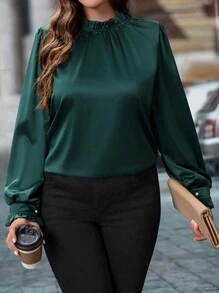 SHEIN Clasi 大码女式优雅立领衬衫 - 墨綠色 - 查看 6