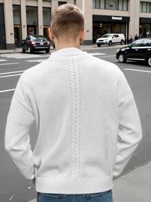 Manfinity Hypemode Men's Casual Solid Color Dropped Shoulder Front Zip Cardigan, Autumn/Winter Going Out Plain White Cardigan, For Husband, Boyfriend Gifts