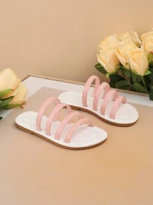 1 Pair New Fashion Versatile Flat Slip-On Sandals For Girls