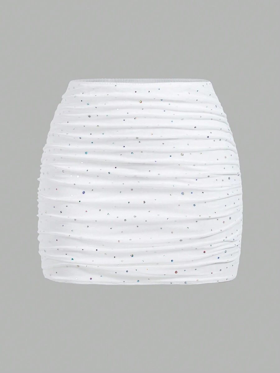SHEIN EZwear Minifalda de malla con doble capa y efecto perspectiva para fiestas de otoño - Blanco - Ver 1