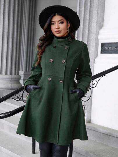 Easura Plus Size Double Breasted Long Sleeve Elegant Streetwear Jacket, For Winter Fall Cloth For Women Autumn