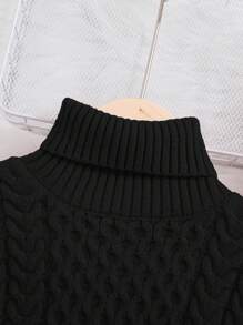 SHEIN Leap Crew Tween Girl Oversized High Neck Long Sleeve Sweater - Black - View 5