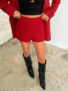 Aloruh Women's Christmas Red Mini Shorts, Autumn/Winter - Red - View 5