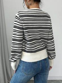 Chiquease Französischer Mode vielseitiger Schwarz-Weiß SchleifenCardigan mit V-Ausschnitt für Frauen, Reguläre Passform, Langarm für Herbst/Winter