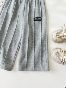 SHEIN Babygirl Casual Grey Woordprint Elastische Taille Broek, Herfst/Winter
