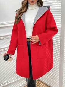 SHEIN Clasi Chaqueta casual con capucha y manga larga, reversible, de talla grande