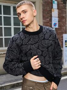 Manfinity Hypemode Men's All-Over Print Crew Neck Casual Long Sleeve Pullover Sweater, For Going Out, Couple Matching - Dark Grey - View 4