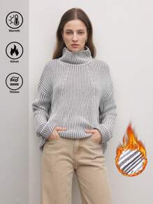 BizChic 卡其色提花图案高领运动衫，时尚女装，春夏，节日，感恩节，新年， - 卡其色 - 查看 2