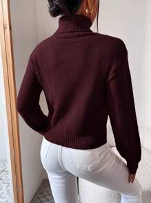 RueChic Sweater Turtleneck Polos Kasual Wanita, Musim Gugur/Dingin - Burgundy - View 2