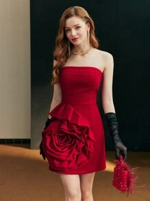 MOTF PREMIUM STEREO FLORAL TUBE COCKTAIL DRESS - Red - View 4