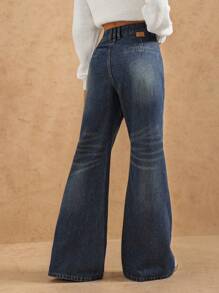 Forever 21 Nouveau pantalon en jean droit régulier à la taille légèrement évasé, spécialement délavé, pour l'automne/l'hiver