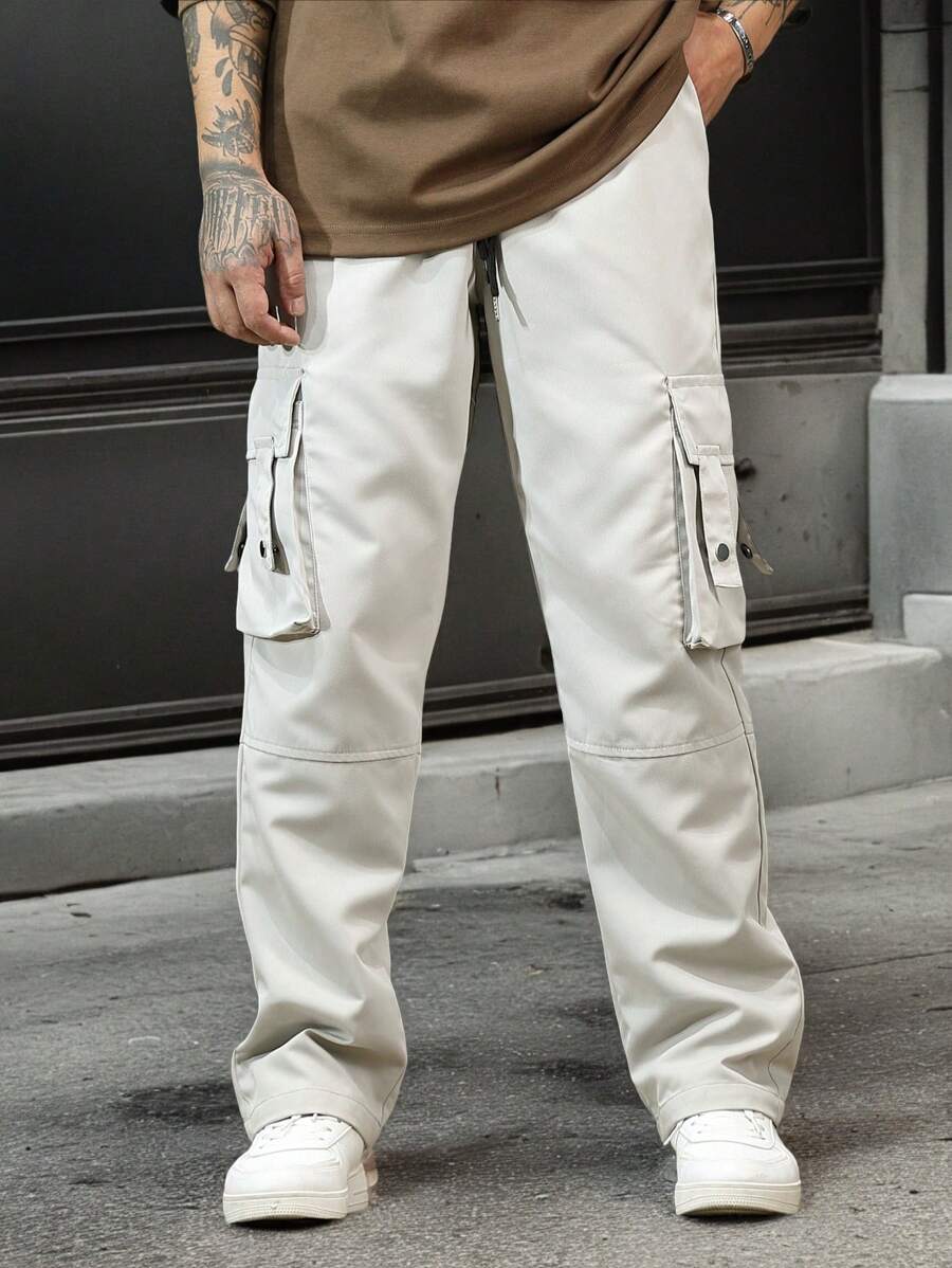 Quần ống đứng đơn sắc có túi rút dây cho nam - Màu Xám nhạt - Xem 1