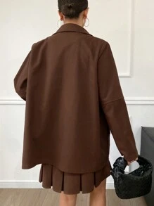 DAZY 女士纯色宽松口袋长袖翻领夹克和百褶迷你裙 2 件套