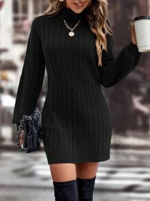 SHEIN Tall Vestido de punto holgado de cuello alto acanalado de unicolor para otoño/invierno para personas altas