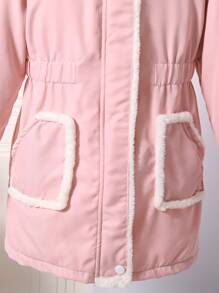 女大童毛茸邊連帽加絨內裏外套 - 粉色 - 查看 4