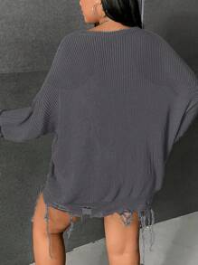 SHEIN CURVE+ Cardigan en tricot à côtes avec encolure dénudée, taille grande