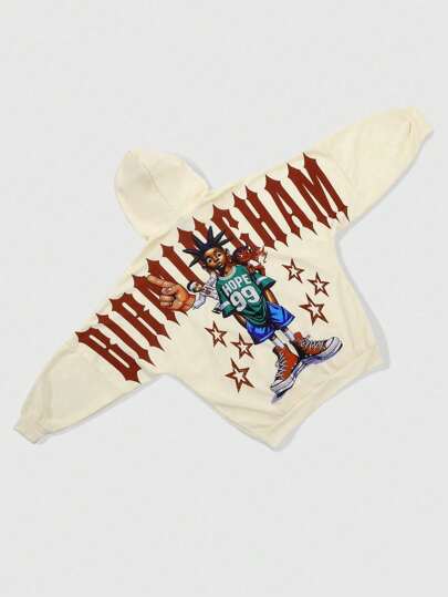 Street Life Sudadera con capucha y cremallera delantera de manga larga con estampado de dibujos animados oversize, casual para otoño, para hombres