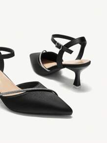 CUCCOO CHICEST Modische schwarze Pumps mit Knöchelriemen, Strass und spitzer Zehenkappe, Stilettoabsatz, geeignet für Pendeln, Dates, Partys, Urlaub und Valentinstag