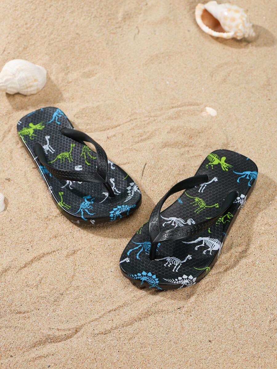 1 双儿童泡沫人字拖鞋，EVA 纯色防滑运动凉鞋，卡通动物图案 - 彩色 - 查看 1