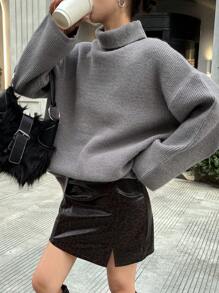 DAZY Women's Solid Color Turtleneck Long Sleeve Simple Sweater, Casual For Daily Wear,Fall Women Clothes