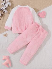 Bộ 2 món/Bộ đồ ngủ dài tay thêu hình hươu dễ thương cho bé gái, dành cho gia đình tụ họp vào mùa thu/đông - Hồng - Xem 2