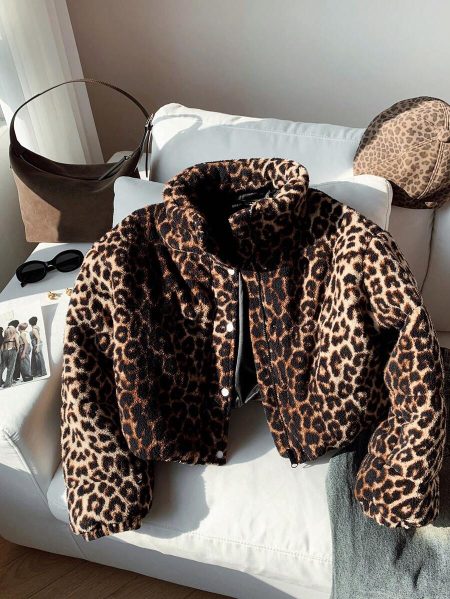 Comfortcana Women's Woven Leopard Print Winter Coat - Multicolor - View 1