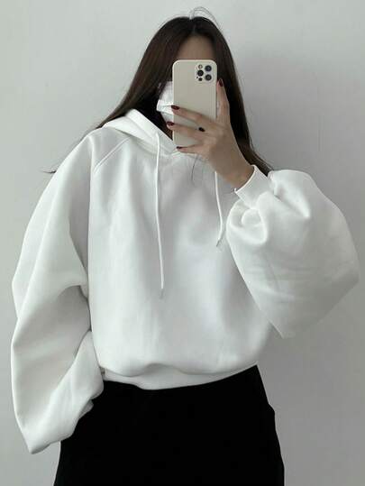 DAZY Kadınlar için Düz Renk Kapüşonlu Oversize Kısa Sweatshirt, Sonbahar Kıyafetleri Kapüşonlu Üstler