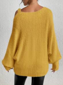 SHEIN Unity Damen einfacher Perlenverzierter Pullover mit Träger, Langarm, Lässig Täglicher Tragekomfort, Strick Pullover Herbst Winter - Gelb - Übersicht 2
