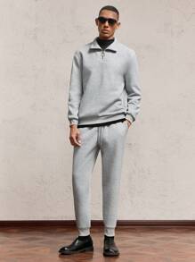 AKNOTIC Party 2 件套男士针织宽松立领半开休闲运动服套装，适合秋冬