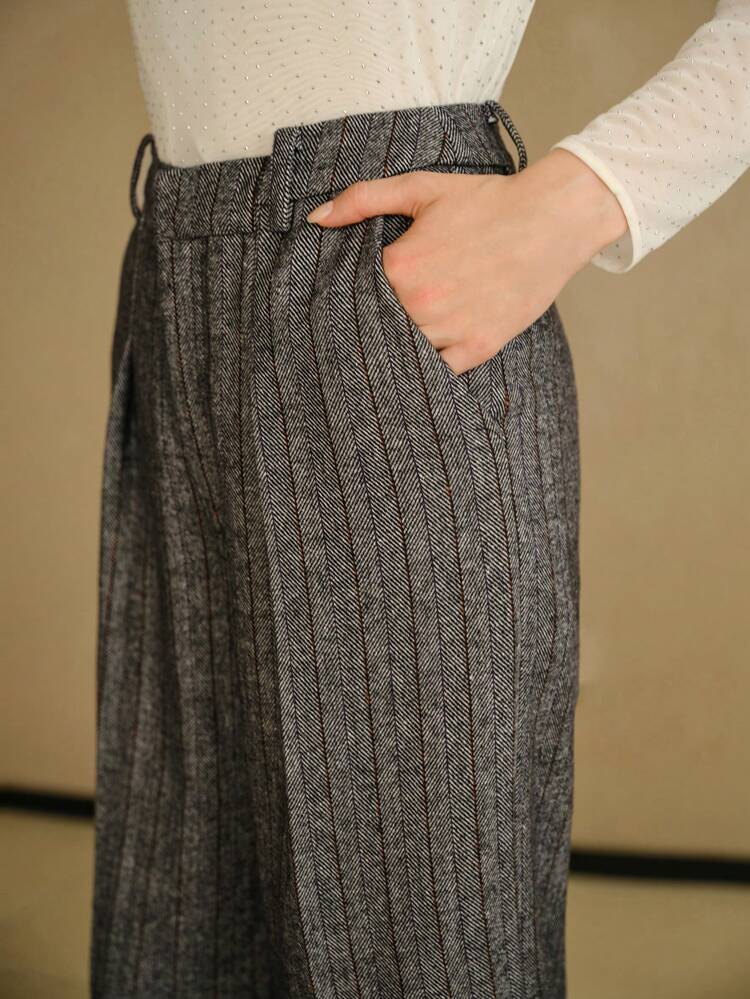 MOTF STUDIO Herringbone-Muster gefaltete weite Hose mit Bundfalte