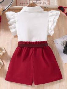 SHEIN 2pcs/Set Tween Girls Summer Cap Sleeve Shirt & Sequin Shorts Set,Holiday,Summer,Travel