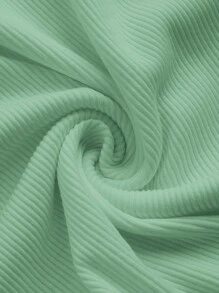 Slaydiva Top corto multifuncional de punto fino con nervaduras, sin mangas y cuello en V de unicolor, del verano 2024 - verde menta - Ver 4