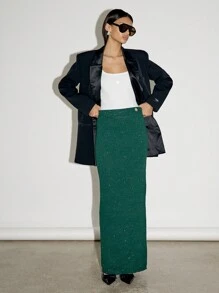 AiiRZ Sparkly Knit Maxi Skirt Festive Holiday Evening Ribbed Waistband Shimmer Party Long Winter Occasion Wear