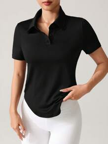 Easithlete Casual Sports Solid Color Short Sleeve Polo Shirt - Black - View 5
