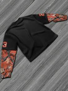 Manfinity EMRG Men's Autumn Casual Contrast Color Block Letter Print Pullover Sweatshirt - Black - View 2