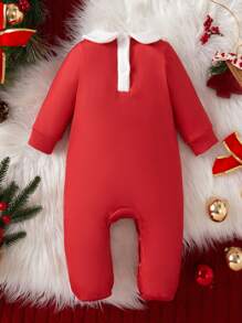 SHEIN Mono rojo para recién nacida, monos de moda diseñados especialmente para el primer Año Nuevo del bebé, con color rojo y decoración de lazo para proporcionar un atuendo cálido, cómodo y festivo para Año Nuevo y Navidad - Multicolor - Ver 2