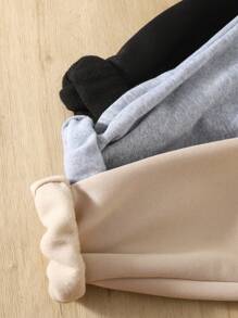 SHEIN Leap Crew 3 件套 Tween 女童宽松休闲简约舒适纯色中腰抽绳运动裤 - 杏色 - 查看 3