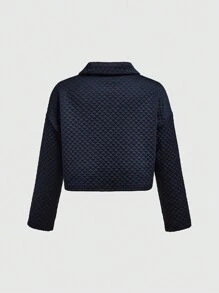 2pcs Tween Girls Quilted Collar Long Sleeve Top And Tapered Leg Pants Set - Navy Blue - View 9