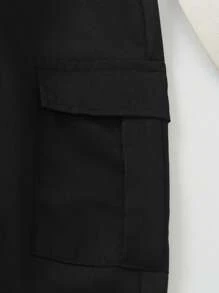 SHEIN 年轻男孩字母图案拼布套头衫搭配纯色工装裤，休闲时尚，适合秋冬季 - 彩色 - 查看 5