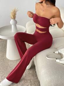 Flirla Y2K Sexy Solid Color Cutout Bandeau Casual Jumpsuit