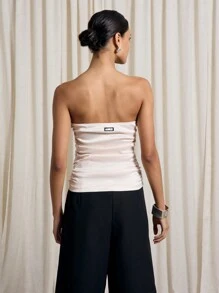 AiiRZ Top bustier satinado con fruncidos - Albaricoque - Ver 2