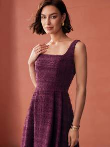 MOTF PREMIUM WOOL TWEED FITTED WAIST DRESS - Hot Pink - View 3