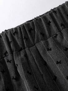 SHEIN Clasi Plus Size Women Bow Print High Waist Drape Feeling Straight Wide Leg Pants - Grey - View 6