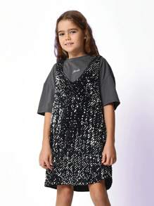 SUMWON Tween Girls Relaxed Crop Tee & Sparkle Dress 2 Piece Set