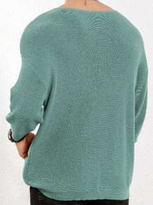 Manfinity Homme 男士休闲纯色针织毛衣浅色男士浅绿色上衣 - 綠色 - 查看 2