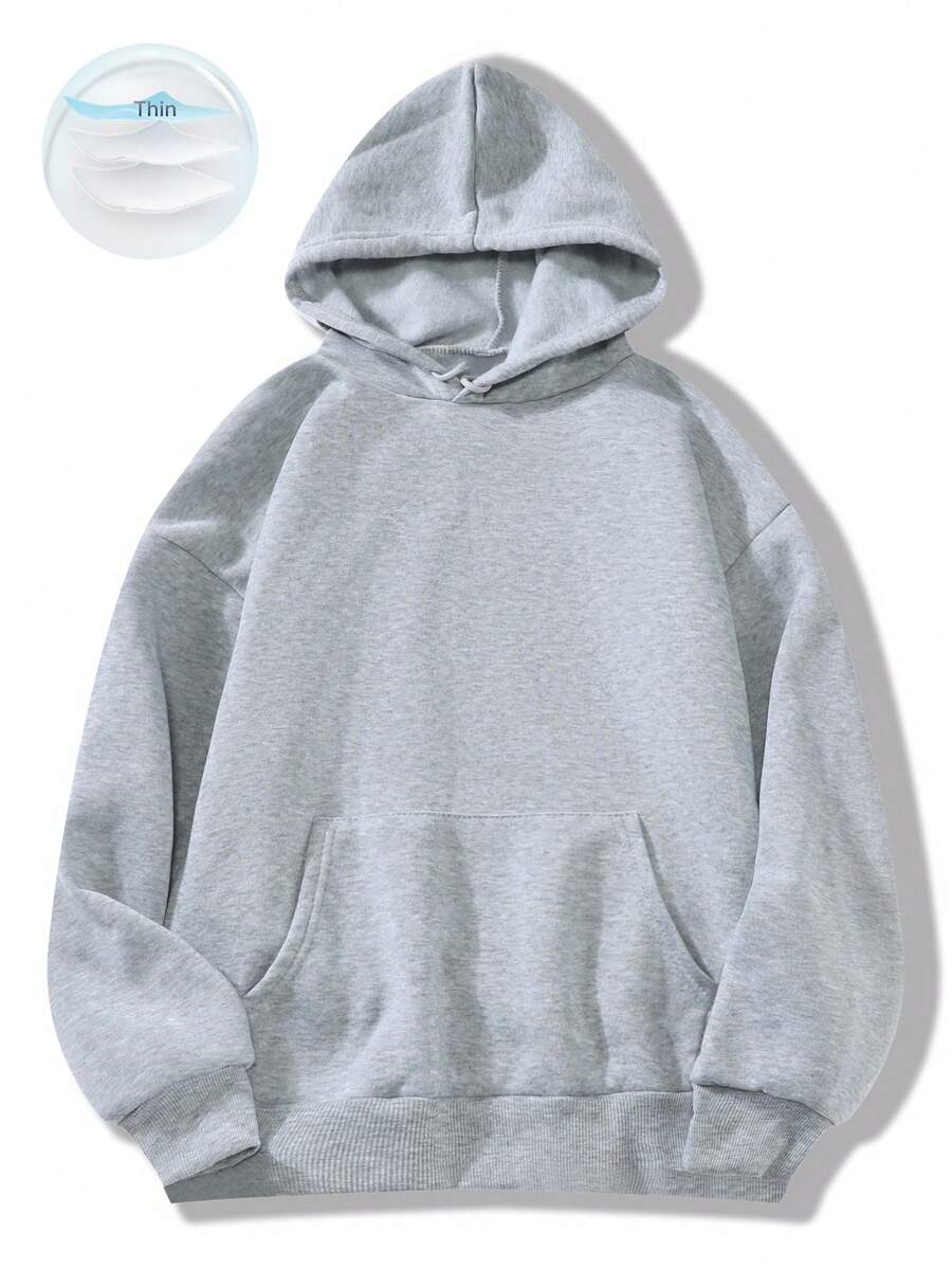 INAWLY Plus  Pocket Drawstring Thermal Hoodie Winter Fall Autumn - Light Grey - View 1